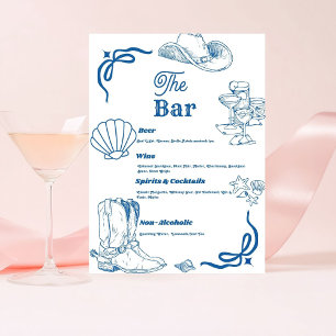 Coastal Cowgirl Ocean Bachelorette Party Bar Menu Reclamebord Met Voetstuk