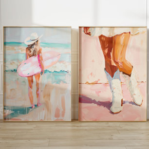 Coastal Cowgirl olieverfschilderij Set van 2