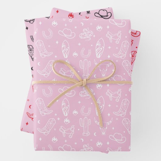 Coastal Cowgirl Set van 3 Westerne kerstcadeau Inpakpapier Vel (In situ)