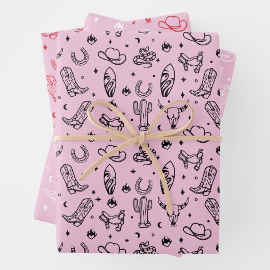 Coastal Cowgirl Set van 3 Westerne vrijgezellenges Inpakpapier Vel (In situ)