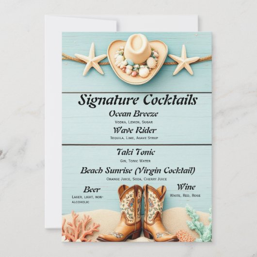 Coastal Cowgirl thema Bar Menu (Voorkant)