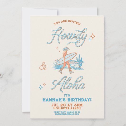 Coastal Cowgirl Verjaardag Western Strandfeest Bla Kaart (Voorkant)