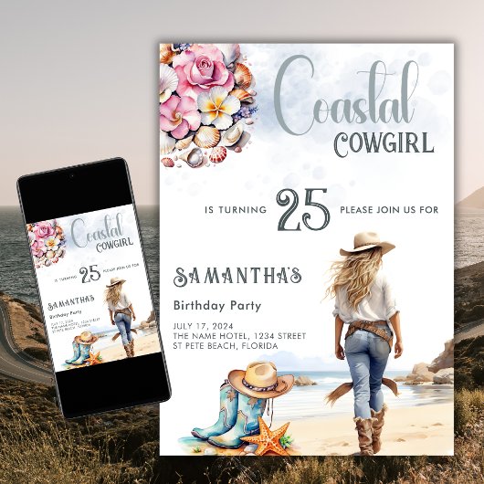 Coastal Cowgirl Verjaardagsfeest Western Strand Kaart