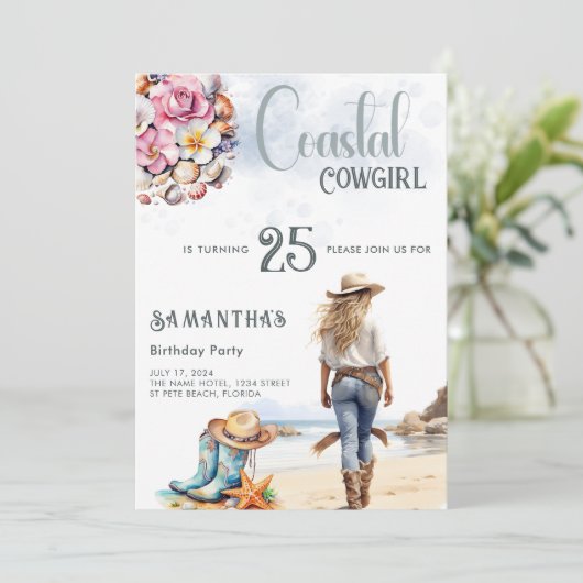 Coastal Cowgirl Verjaardagsfeest Western Strand Kaart (Staand voorkant)
