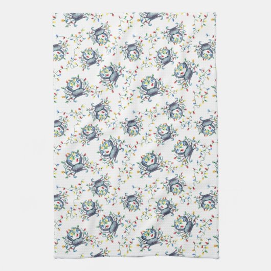 Coastal Crab Christmas Lights Theedoek (Verticaal)