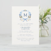 Coastal Crab Monogram Cres Baby shower Uitnodiging (Staand voorkant)