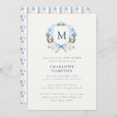 Coastal Crab Monogram Cres Baby shower Uitnodiging (Voorkant / Achterkant)