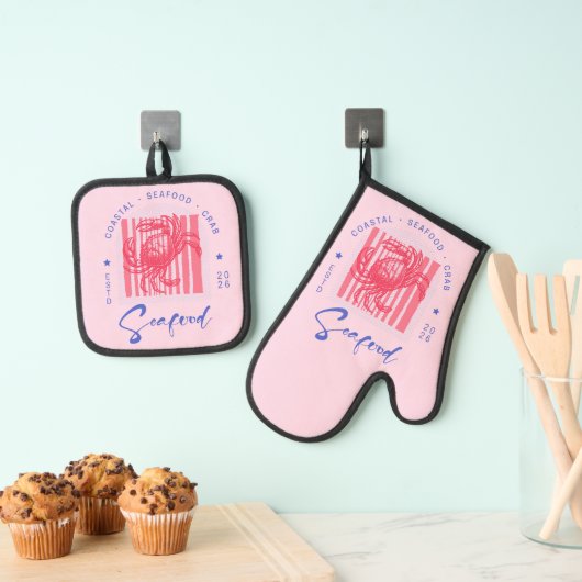Coastal Crab Pink Ovenwant & Pannenlap Set (Insitu(Ophanging))