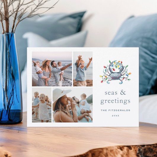 Coastal Crab “Seas & Greetings” Photo Feestdagenkaart