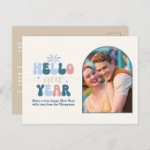 Coastal Cream New Year Retro Modern Blue Photo Feestdagenkaart (Voorkant / Achterkant)