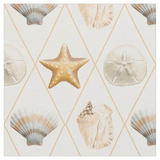 Coastal Decor Seashell Patroon Stof (Close Up)