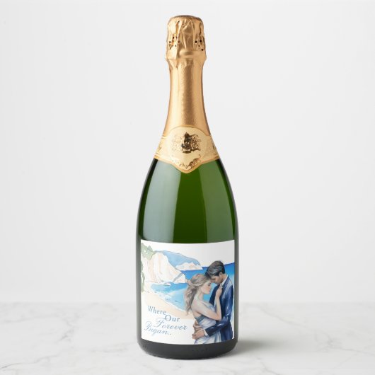 Coastal Destination Wedding Sparkling Wijnetiket (Voorkant)