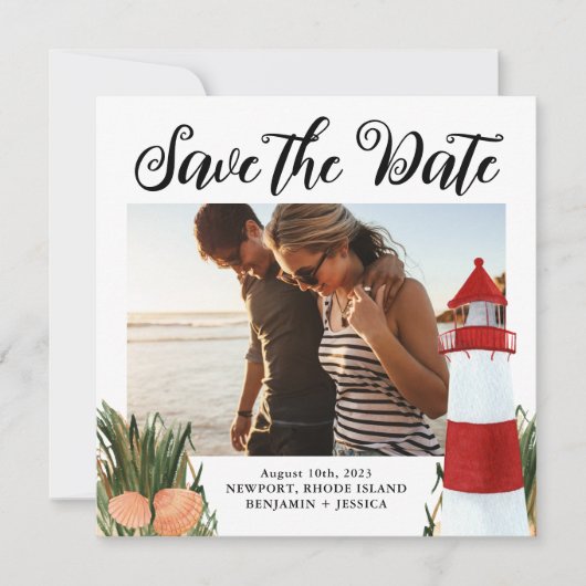 Coastal Destination Weduwto Black Save The Date (Voorkant)