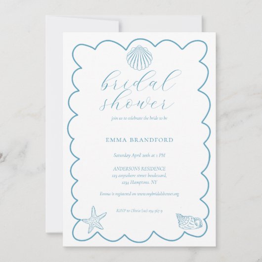 Coastal Doodle Blue White Bridal Shower  Kaart (Voorkant)