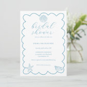 Coastal Doodle Blue White Bridal Shower  Kaart (Staand voorkant)