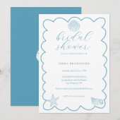Coastal Doodle Blue White Bridal Shower  Kaart (Voorkant / Achterkant)