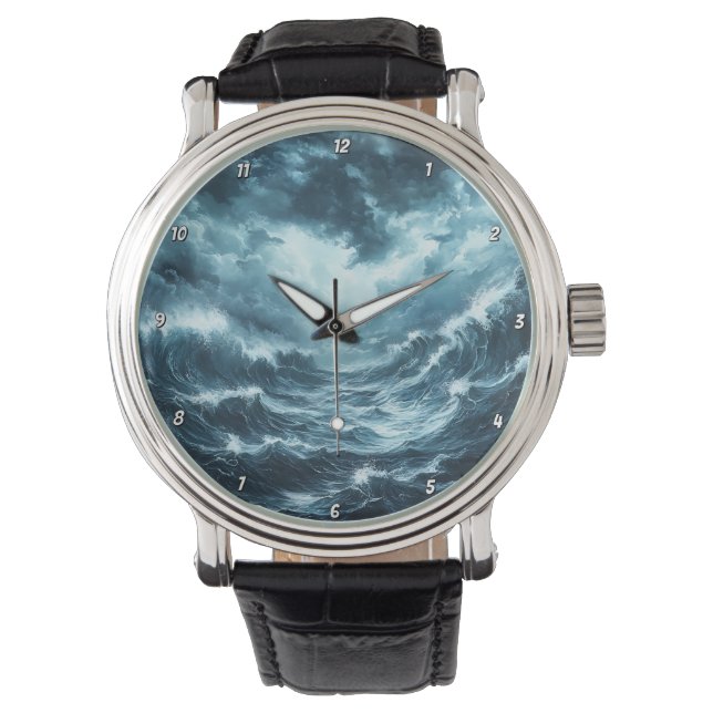Coastal Drama" - Ocean Waves  Horloge (Voorkant)