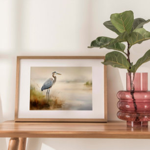 Coastal Elegance: Seashore Crane Waterverf Print