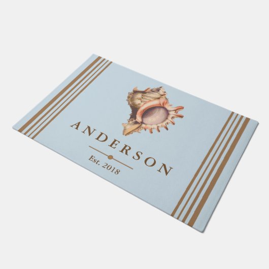 Coastal Elegant Conch Shell & Blue | Gepersonalise Deurmat (Schuin)