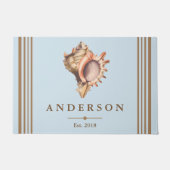 Coastal Elegant Conch Shell & Blue | Gepersonalise Deurmat (Voorkant)