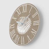 Coastal Elegant Faux Burlap & White Seashell Grote Klok (Hoek)