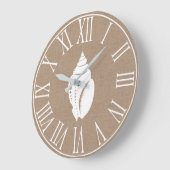 Coastal Elegant Faux Burlap & White Seashell Grote Klok (Hoek)