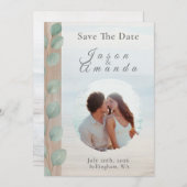 Coastal Eucalyptus Save The Date Kaart (Voorkant / Achterkant)