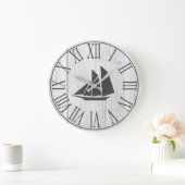 Coastal Faux White Wood & Sailboat Silhouette Grote Klok (Huis)