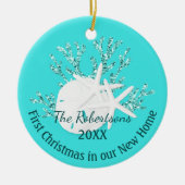 Coastal First Christmas New Home Aqua Blue Foto Keramisch Ornament (Voorkant)