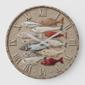 Coastal Fish Nautical Beach House Rustic Fishing Grote Klok (Voorkant)