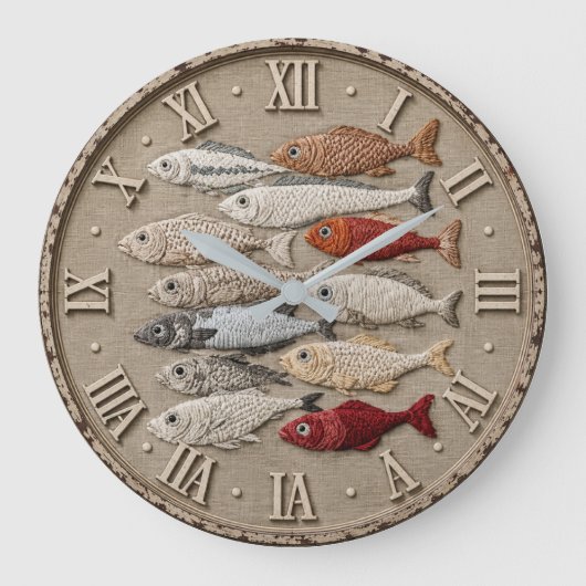 Coastal Fish Nautical Beach House Rustic Fishing Grote Klok (Voorkant)