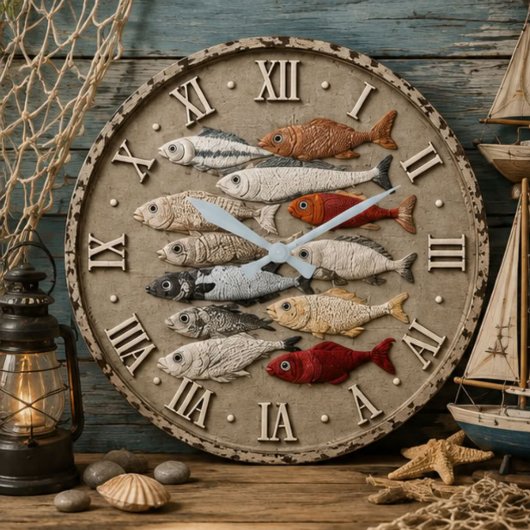 Coastal Fish Nautical Beach House Rustic Fishing Grote Klok
