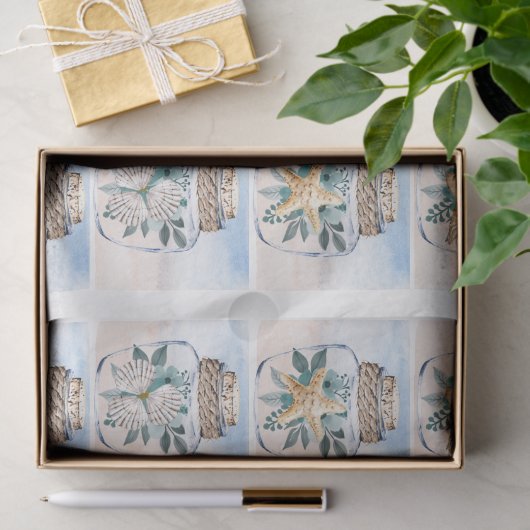 Coastal Floral Seashells in a Jar Decoupage Tissuepapier (Geschenk)
