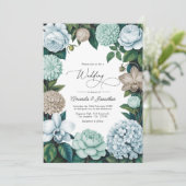 Coastal Fog/Seafoam Tint & Driftwood Beige Wedding Kaart (Staand voorkant)