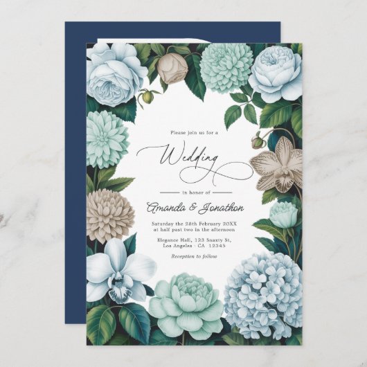 Coastal Fog/Seafoam Tint & Driftwood Beige Wedding Kaart (Voorkant / Achterkant)