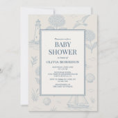 Coastal French Toile Blue Floral Baby Shower Kaart (Voorkant)
