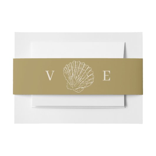 Coastal Gold & Ivory Hand Drawn Seashell Monogram Uitnodigingen Wikkel (Voorkant Voorbeeld)