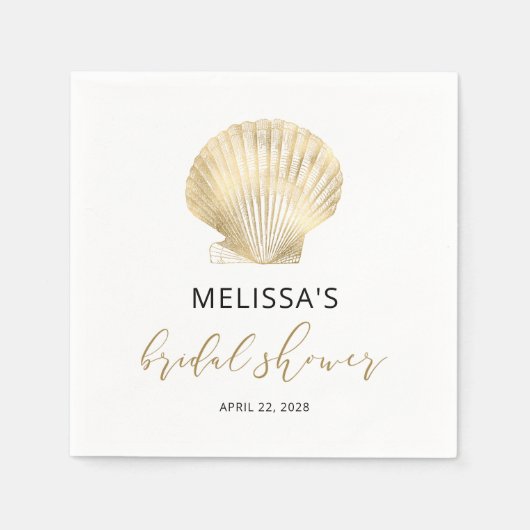 Coastal Gold Seashell Black Vrijgezellenfeest Napk Servet (Voorkant)