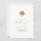 Coastal Gold Seashell & Pearls Beach Wedding Kaart (Voorkant)