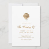 Coastal Gold Seashell & Pearls Beach Wedding Kaart (Voorkant)
