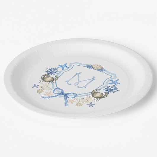 Coastal Grandmillenial krab kalligrafie monogram Papieren Bordje (Gekanteld)