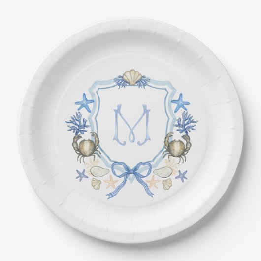 Coastal Grandmillenial krab kalligrafie monogram Papieren Bordje (Voorkant)