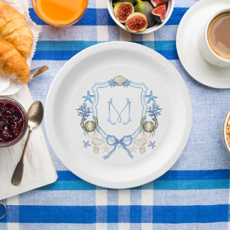 Coastal Grandmillenial krab kalligrafie monogram Papieren Bordje