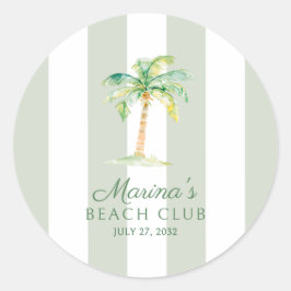 Coastal Green Cabana Stripes Palm Beach Club Ronde Sticker