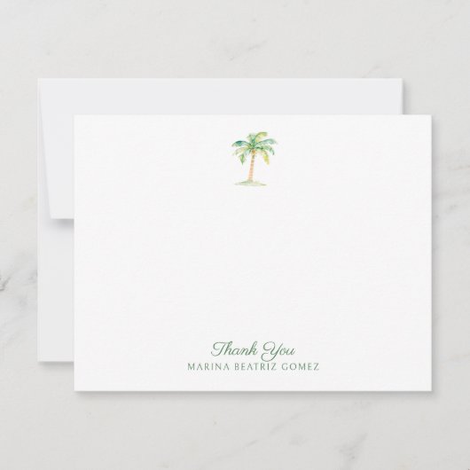 Coastal Green Cabana Stripes Palm Tree Thank You Notitiekaartje (Voorkant)