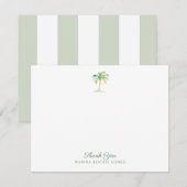 Coastal Green Cabana Stripes Palm Tree Thank You Notitiekaartje (Voorkant / Achterkant)