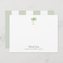 Coastal Green Cabana Stripes Palm Tree Thank You Notitiekaartje