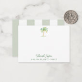 Coastal Green Cabana Stripes Palm Tree Thank You Notitiekaartje (Voorkant / Achterkant in situ)