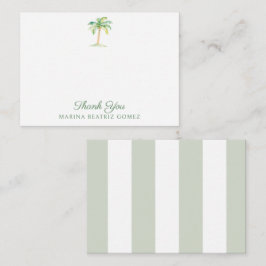 Coastal Green Cabana Stripes Palm Tree Thank You Notitiekaartje