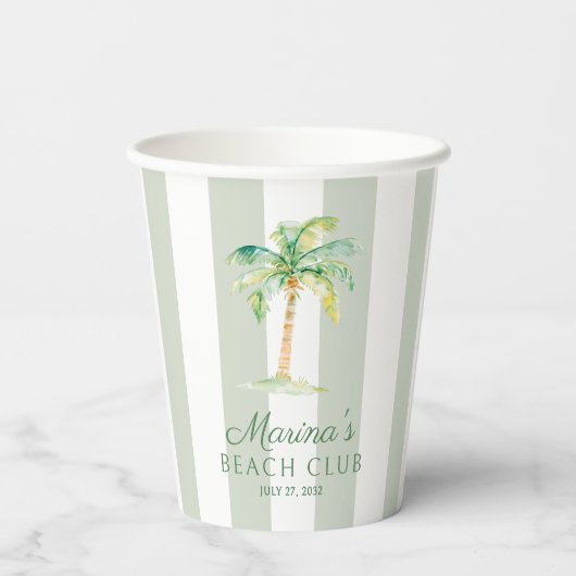 Coastal Green Stripes Palm Beach Club Birthday Papieren Bekers (Achterkant)